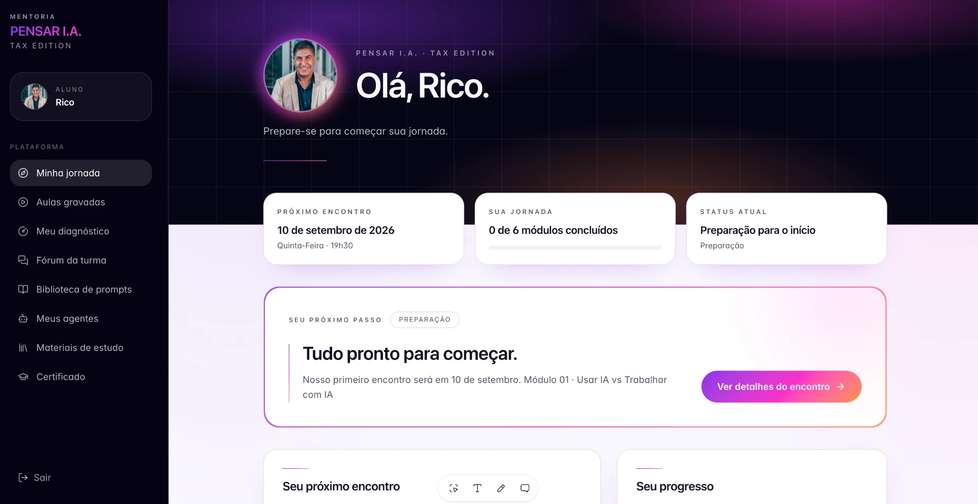 Tela da jornada na plataforma PENSAR I.A. original